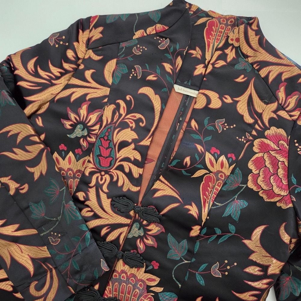 Soft Surroundings Jacket‎ Black Floral Brocade Frog Closure Womens Medium
